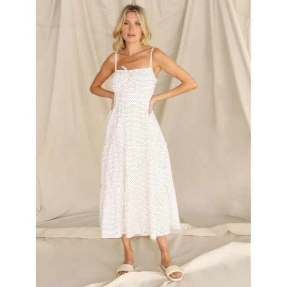 Faithful The Brand tiered sundress size 10 women’s Alexia midi 5658 Dot White